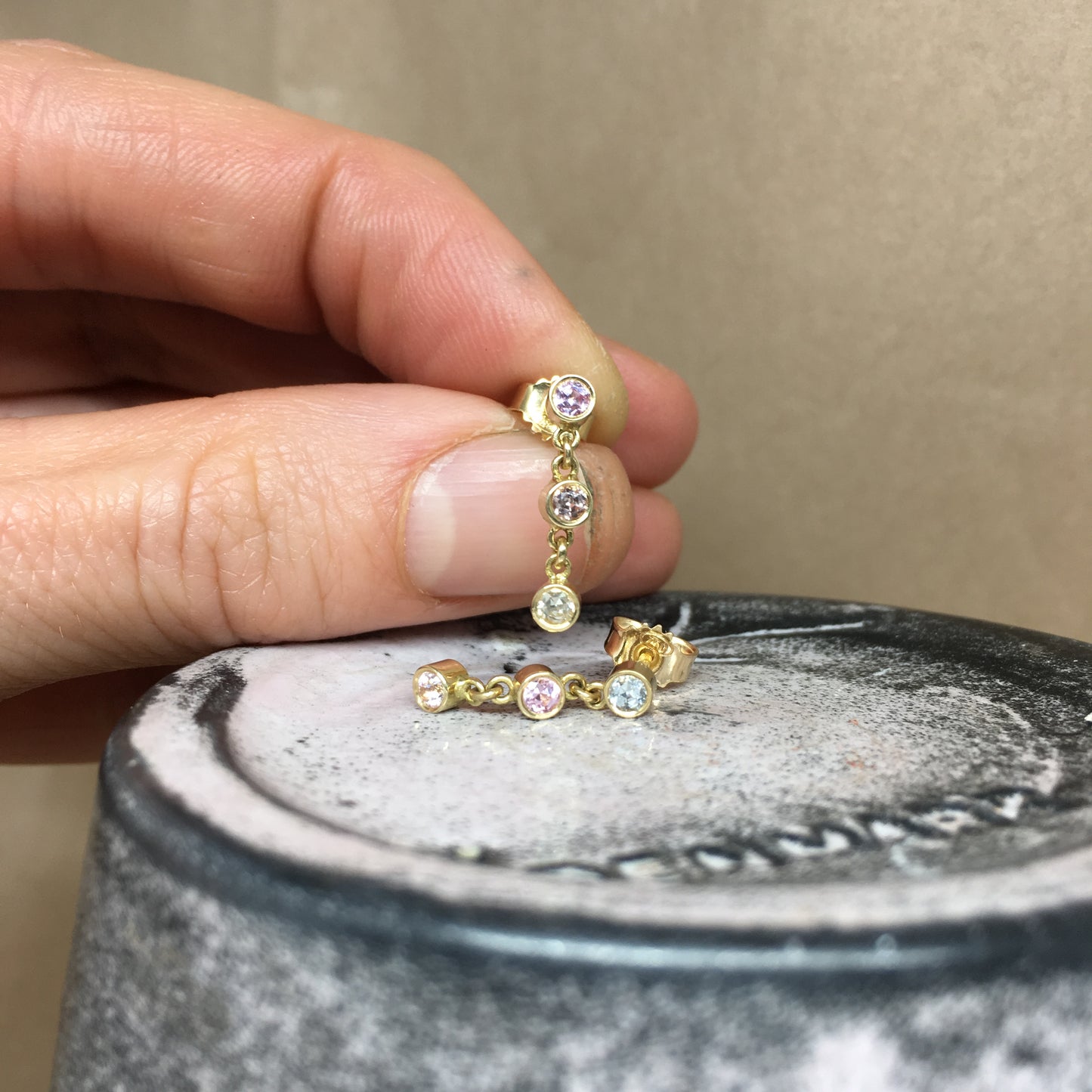 Triplet Sapphire Earring